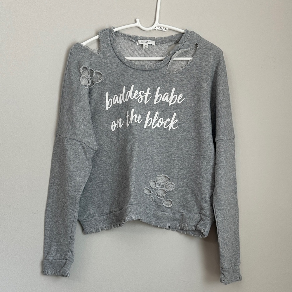 Active USA Heather Gray Textured Sweater